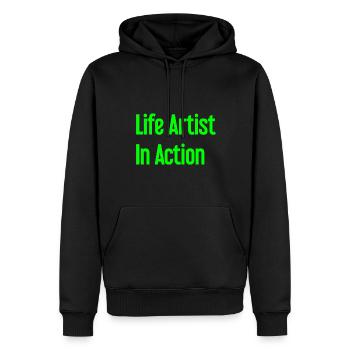 Lebenskünstler im Einsatz - Männer Premium Bio Hoodie - Schwarz - Vorne - Nico (187cm)