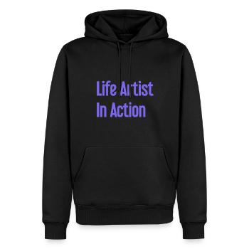 Lebenskünstler im Einsatz - Männer Premium Bio Hoodie - Schwarz - Vorne - Nico (187cm)