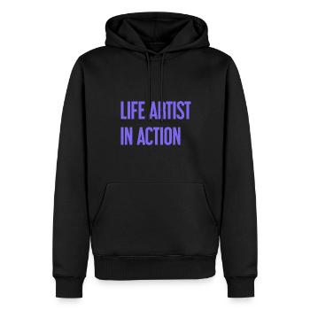 Lebenskünstler im Einsatz - Männer Premium Bio Hoodie - Schwarz - Vorne - Nico (187cm)