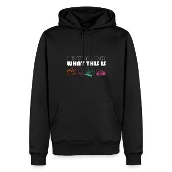 Drôle 70s 80s Je n’ai aucune idée de ce que c’est rétro - Sweat à capuche Premium bio Homme - noir - Devant - Nico (187cm)