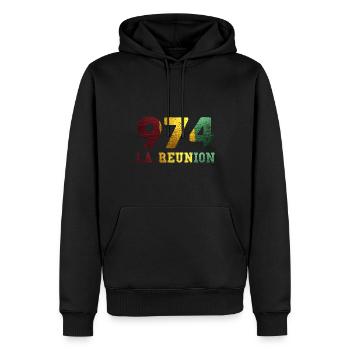 974 la Réunion Rasta Vibrations Positives - Sweat à capuche Premium bio Homme - noir - Devant - Nico (187cm)