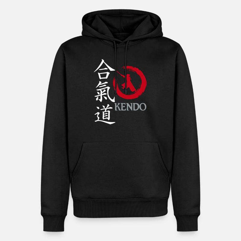 Kendo ideogramme et dessin - Sweat à capuche Premium bio Homme - noir