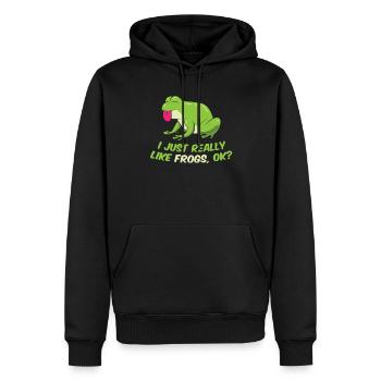 J’aime les grenouilles Tout simplement C’est une grenouille vraiment drôle - Sweat à capuche Premium bio Homme - noir - Devant - Nico (187cm)