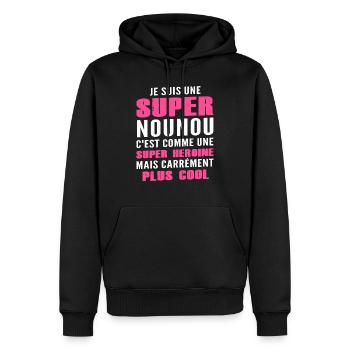 je suis une super nounou / humour nourrice - Sweat à capuche Premium bio Homme - noir - Devant - Nico (187cm)