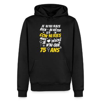 conneries 75 ans / cadeau anniversaire 75 ans - Sweat à capuche Premium bio Homme - noir - Devant - Nico (187cm)