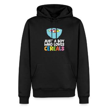 Céréales sucrées Juste un garçon qui aime les céréales - Sweat à capuche Premium bio Homme - noir - Devant - Nico (187cm)