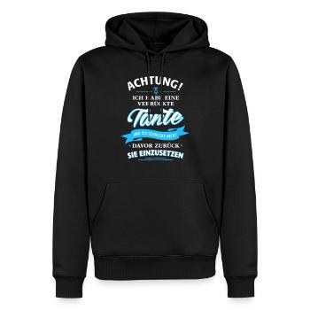 Achtung! verrückte Tante Verwandte Familie Kinder - Männer Premium Bio Hoodie - Schwarz - Vorne - Nico (187cm)