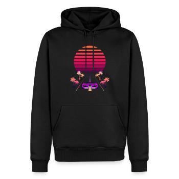 Synthwave Sunset und Retro 80s Sport Fast Car - Männer Premium Bio Hoodie - Schwarz - Vorne - Nico (187cm)