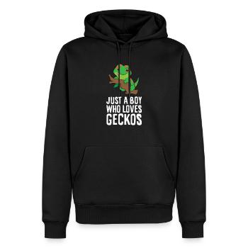 Gecko mignon Juste un garçon qui aime les geckos - Sweat à capuche Premium bio Homme - noir - Devant - Nico (187cm)