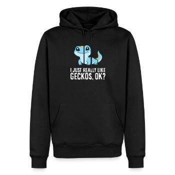 Ich mag Geckos einfach sehr, okay, lustiger Gecko - Männer Premium Bio Hoodie - Schwarz - Vorne - Nico (187cm)