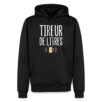 Tireur de litres cadeau humour alcool bière homme - Sweat à capuche Premium bio Homme - noir - Devant - Nico (187cm)