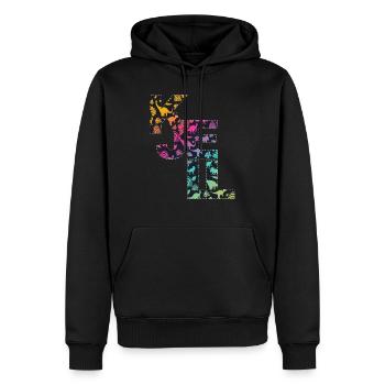 KJELL - Beautiful boy name with cute dinosaurs - Men’s Premium Organic Hoodie - black - Front - Nico (187cm)