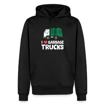 Recyclage des camions à ordures J’adore les camions à ordures - Sweat à capuche Premium bio Homme - noir - Devant - Nico (187cm)