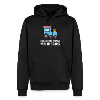 Je préfère jouer avec mes trains - Sweat à capuche Premium bio Homme - noir - Devant - Nico (187cm)