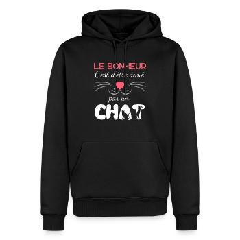 le bonheur c est d être aimé par un chat - Sweat à capuche Premium bio Homme - noir - Devant - Nico (187cm)