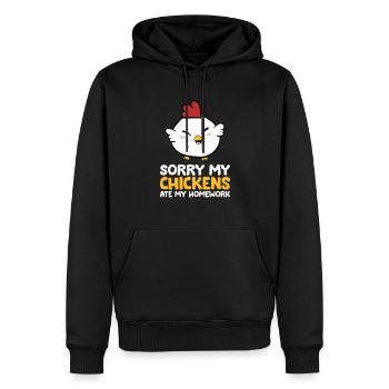 Chicken Pet Sorry My Chicken Ate My Homework - Men’s Premium Organic Hoodie - black - Front - Nico (187cm)