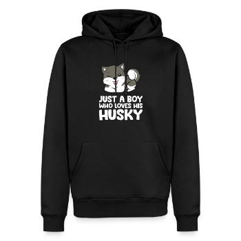 Nur ein Junge, der seinen Husky liebt - Männer Premium Bio Hoodie - Schwarz - Vorne - Nico (187cm)