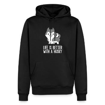 La vie est meilleure avec un Husky Sibérien - Sweat à capuche Premium bio Homme - noir - Devant - Nico (187cm)