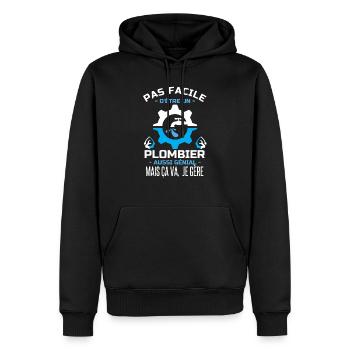 Pas facile d être un plombier aussi génial 1 - Sweat à capuche Premium bio Homme - noir - Devant - Nico (187cm)