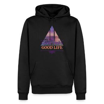 I love clothes / Good vibes good life - Männer Premium Bio Hoodie - Schwarz - Vorne - Nico (187cm)