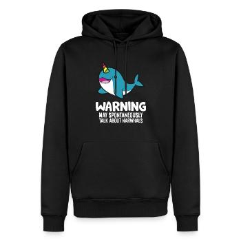 Warnung kann spontan über Narwale sprechen - Männer Premium Bio Hoodie - Schwarz - Vorne - Nico (187cm)