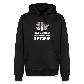 Ich mag Delphine und vielleicht auch 3 Menschen - Männer Premium Bio Hoodie - Schwarz - Vorne - Nico (187cm)
