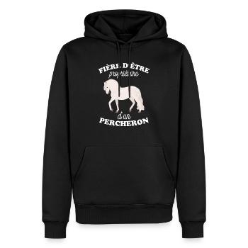 Fière d être pripriétaire d un cheval percheron - Sweat à capuche Premium bio Homme - noir - Devant - Nico (187cm)