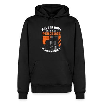 Perceuse menuisier - Sweat à capuche Premium bio Homme - noir - Devant - Nico (187cm)