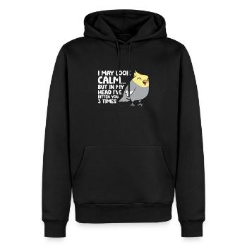 Dans ma tête, je t’ai mordu 3 fois cockatiel drôle - Sweat à capuche Premium bio Homme - noir - Devant - Nico (187cm)