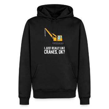 Baukran Ich mag Kräne einfach sehr - Männer Premium Bio Hoodie - Schwarz - Vorne - Nico (187cm)