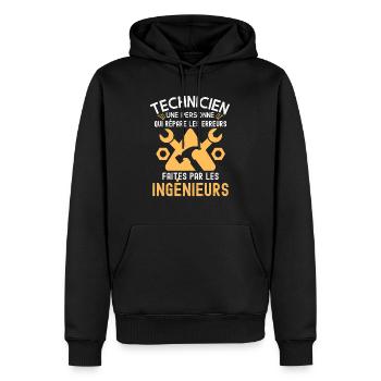Humour technicien - Sweat à capuche Premium bio Homme - noir - Devant - Nico (187cm)