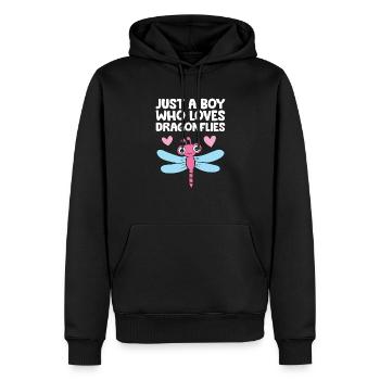 Juste un garçon qui aime les libellules - Sweat à capuche Premium bio Homme - noir - Devant - Nico (187cm)
