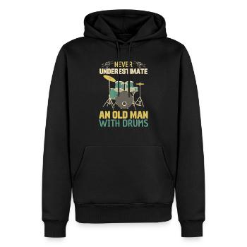 Alter Mann mit Trommel - Männer Premium Bio Hoodie - Schwarz - Vorne - Nico (187cm)