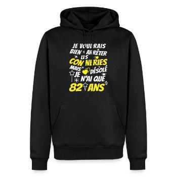 conneries 82 ans / cadeau anniversaire 82 ans - Sweat à capuche Premium bio Homme - noir - Devant - Nico (187cm)