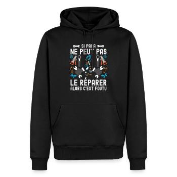 Papa bricoleur papou génial - Sweat à capuche Premium bio Homme - noir - Devant - Nico (187cm)