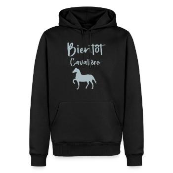 bientôt Cavalière - Sweat à capuche Premium bio Homme - noir - Devant - Nico (187cm)