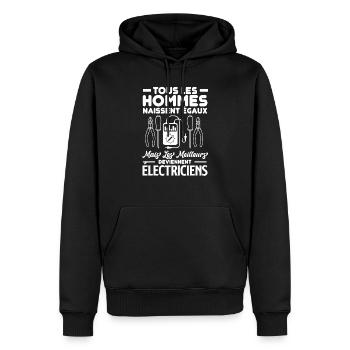 Électricien - Sweat à capuche Premium bio Homme - noir - Devant - Nico (187cm)
