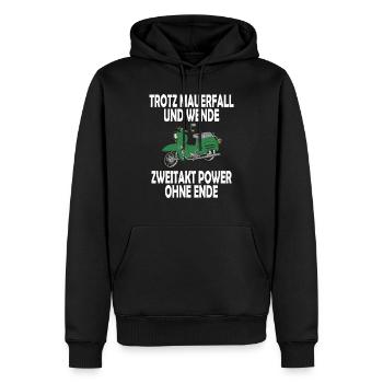 Trotz Mauerfall und Wende Zweitakt Power ohne Ende - Männer Premium Bio Hoodie - Schwarz - Vorne - Nico (187cm)