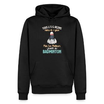 Les meilleurs garçons jouent au badminton - Sweat à capuche Premium bio Homme - noir - Devant - Nico (187cm)