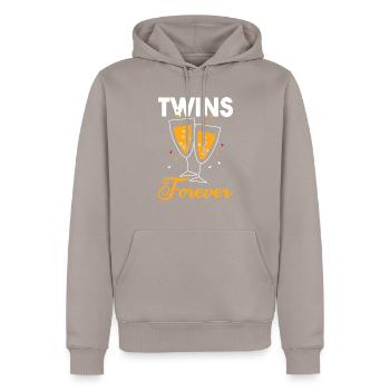 Zwillings Geschwister Party mit Sektglas - Männer Premium Bio Hoodie - Taupe - Vorne - Nico (187cm)