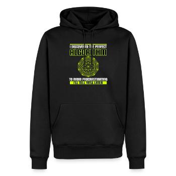 Discovered Perfect Algorithm Avoid Procrastinating - Men’s Premium Organic Hoodie - black - Front - Nico (187cm)