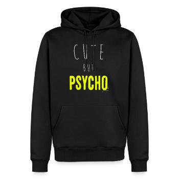 Dicton ironique - CUTE mais PSYCHO - Sweat à capuche Premium bio Homme - noir - Devant - Nico (187cm)