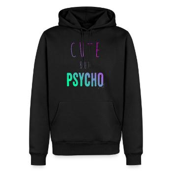 Dicton ironique - CUTE mais PSYCHO - Sweat à capuche Premium bio Homme - noir - Devant - Nico (187cm)