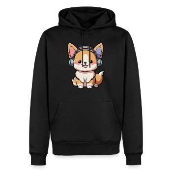 Kawaii Cute Happy Colorful Dog avec des écouteurs - Sweat à capuche Premium bio Homme - noir - Devant - Nico (187cm)