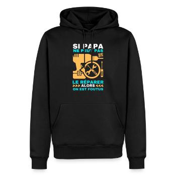 Papa réparateur 3 - Sweat à capuche Premium bio Homme - noir - Devant - Nico (187cm)
