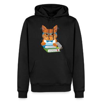 Kluge Ingwerkatze mit Büchern und lustiger Maus - Männer Premium Bio Hoodie - Schwarz - Vorne - Nico (187cm)