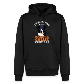 Je peux pas mon border collie veut pas - Sweat à capuche Premium bio Homme - noir - Devant - Nico (187cm)