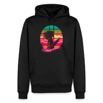 Synthwave Rasta Man surfing - Männer Premium Bio Hoodie - Schwarz - Vorne - Nico (187cm)