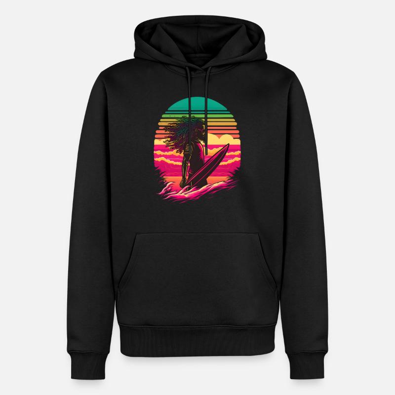 Synthwave Rasta Man surfer - Sweat à capuche Premium bio Homme - noir