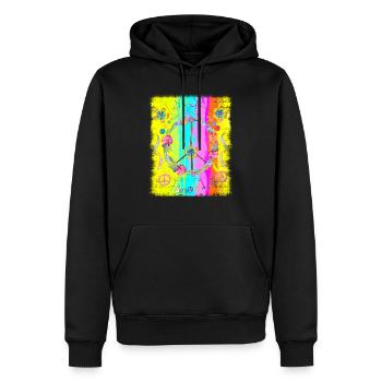 Hippie soul groovy Heure d’été Bonnes vibrations 70s 80s - Sweat à capuche Premium bio Homme - noir - Devant - Nico (187cm)